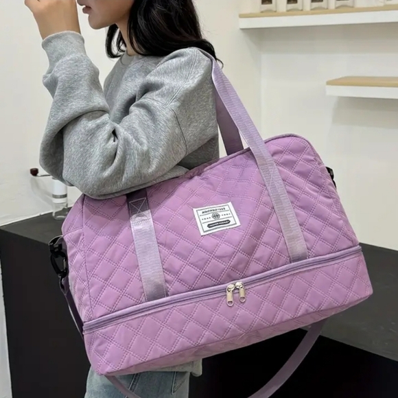 Handbags - Pink Quilted Duffel Women's Bag.
